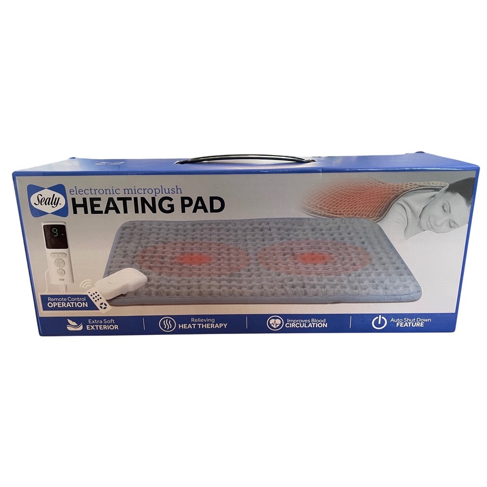 Sealy Electronic Microplush Heating Pad Gray 12x23 Auto Shut Off SL-HW-HT-003-BK